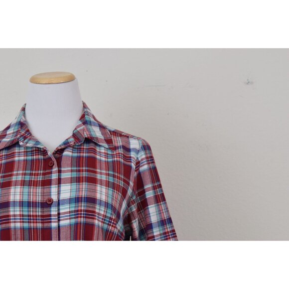 Vintage 90s Red Plaid Button up Blouse by CHIC | size S - Picture 5 of 10